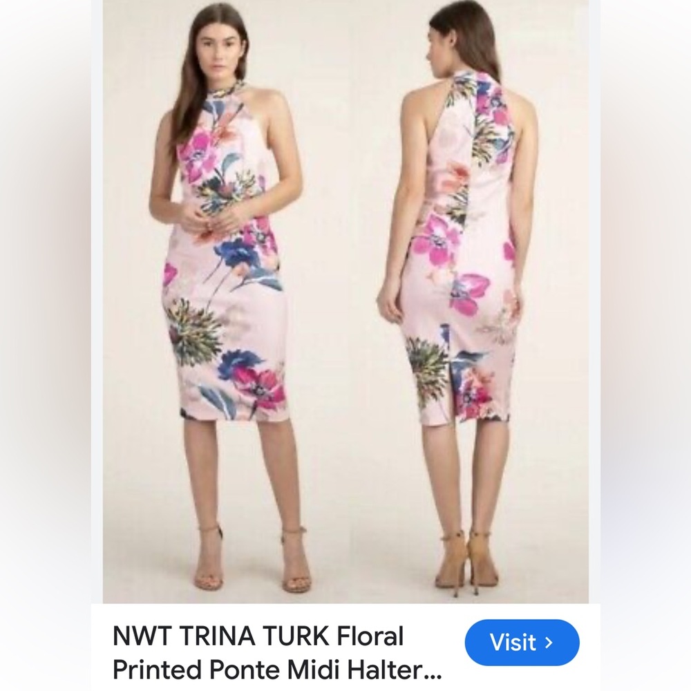 Trina Turk Pink and Blue Halter Sheath Dress